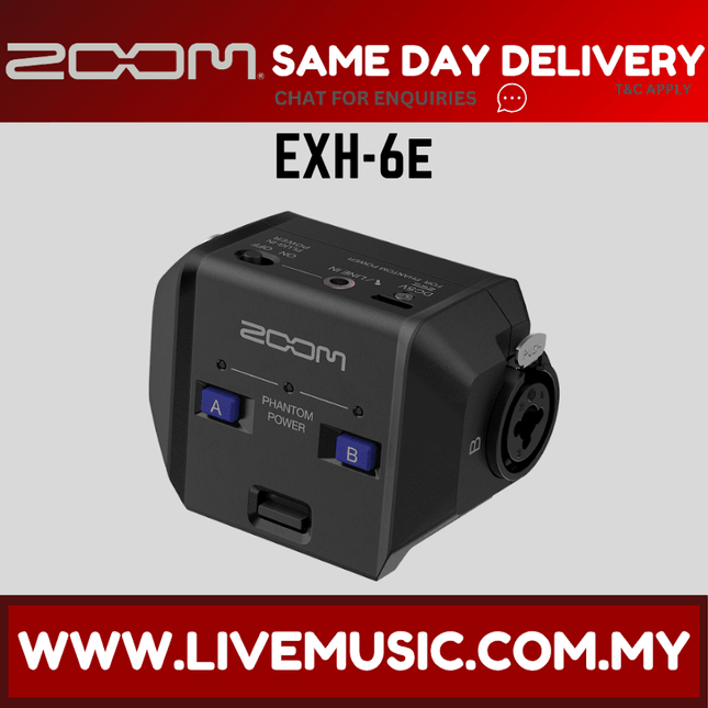 Zoom EXH-6e external input capsule, black audio interface with A/B ports and XLR socket