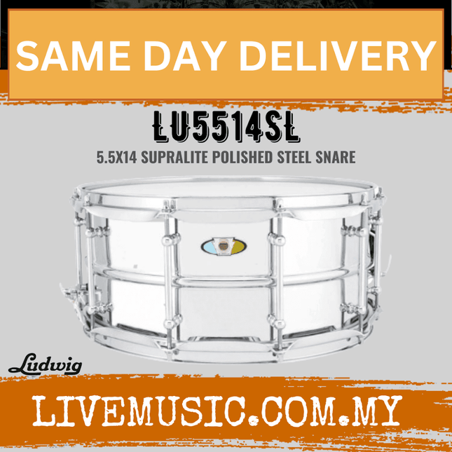 Ludwig LU5514SL 5.5x14inch Supralite Polished Steel Snare Drum