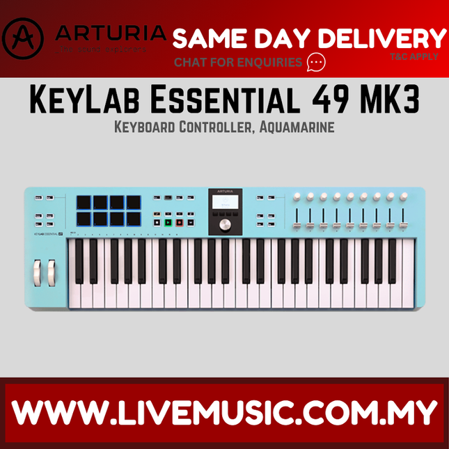 Arturia KeyLab Essential 49 Mk3 Keyboard Controller, Aquamarine