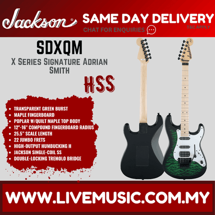 Jackson Adrian Smith SDXQ Electric Guitar, Maple FB, Transparent Green Burst