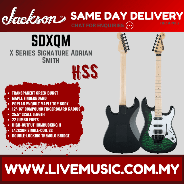 Jackson Adrian Smith SDXQ Electric Guitar, Maple FB, Transparent Green Burst