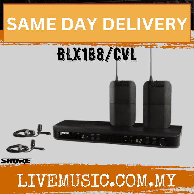 Shure BLX188/CVL Dual Channel Lavalier Wireless System, BLX88 Dual-Channel Wireless Receiver, BLX1 Bodypack Transmitter & CVL Lavalier Microphone ( BLX188-CVL )