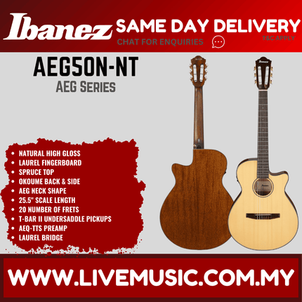 Ibanez AEG50N Classical Electric Guitar - Natural High Gloss ( AEG-50N / AEG 50N )