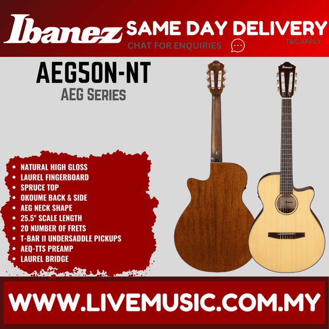 Ibanez AEG50N Classical Electric Guitar - Natural High Gloss ( AEG-50N / AEG 50N )