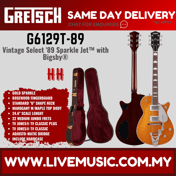 Gretsch G6129T-89VS Vintage Select 89 Sparkle Jet Electric Guitar, Gold Sparkle/Silver Sparkle