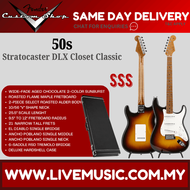 Fender Custom Shop 50s Stratocaster DLX Closet Classic, Wide-Fade Aged Chocolate 2-Color Sunburst