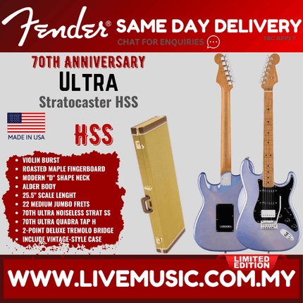Fender 70th Anniversary Ultra Stratocaster Electric Guitar, Maple FB, Amethyst