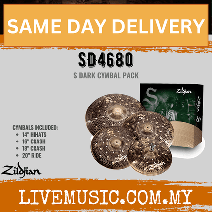 Zildjian SD4680 S Dark Cymbal Pack - 14" Hi-hats, 16" and 18" Crashes, and 20" Ride (SD4680)