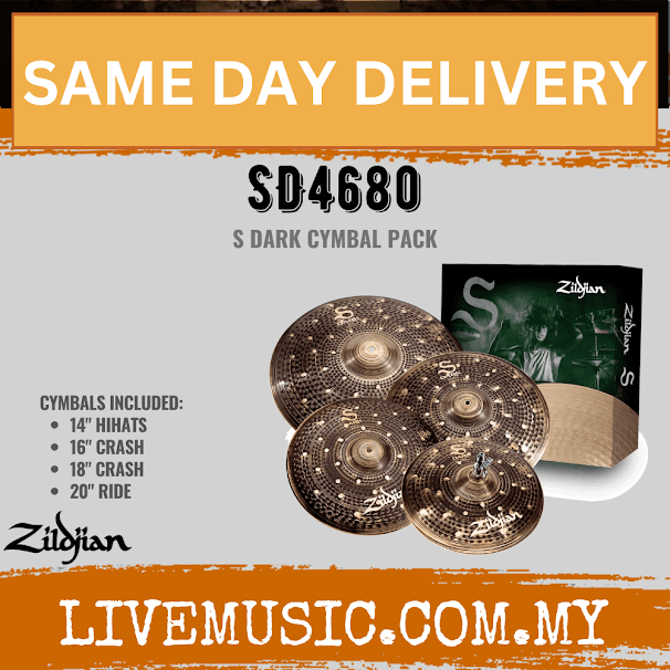 Zildjian SD4680 S Dark Cymbal Pack - 14" Hi-hats, 16" and 18" Crashes, and 20" Ride (SD4680)