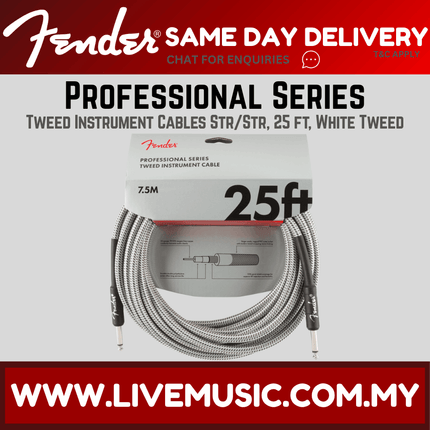 Fender Professional Series Instrument Cable, 25ft - White Tweed