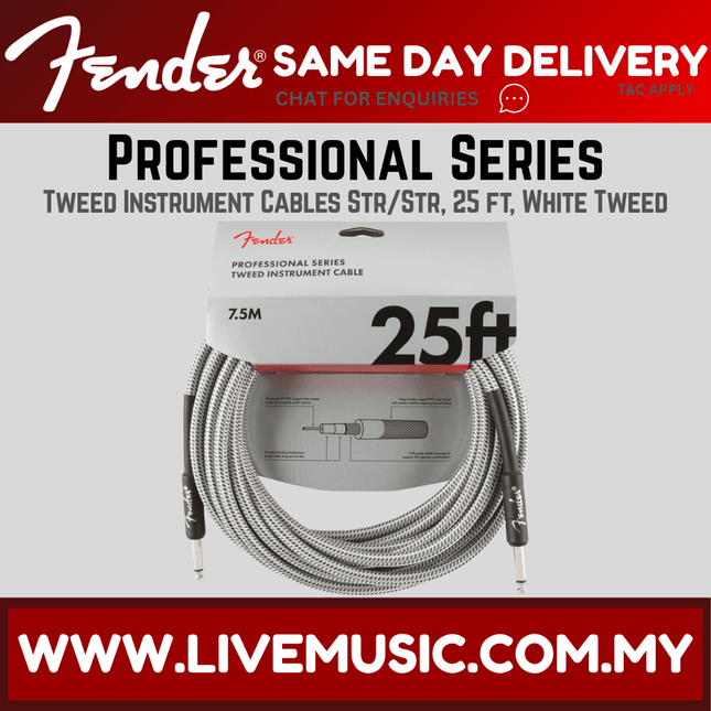 Fender Professional Series Instrument Cable, 25ft - White Tweed