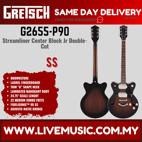 Gretsch G2655-P90 Streamliner Center Block Jr Electric Guitar, Laurel FB, Brownstone