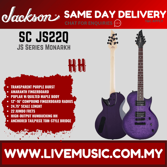 Jackson JS Series Monarkh SC JS22Q Electric Guitar, Amaranth FB, Transparent Purple Burst