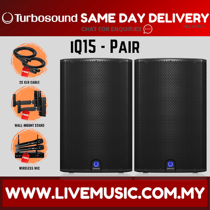 Turbosound iQ15 2500-Watt 15" Powered Speaker w/Wireless Mic, Speaker Stand And Cable - Each / Pair ( iQ-15 / iQ 15 )
