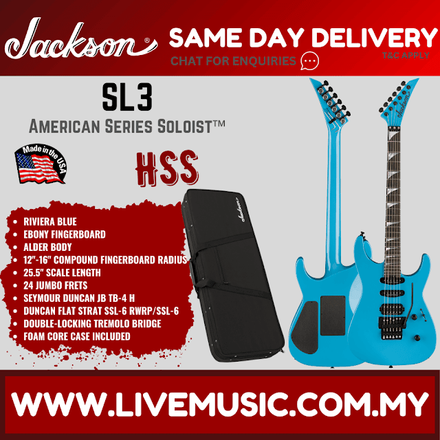 Jackson American Series Soloist SL3 Electric Guitar, Riviera Blue