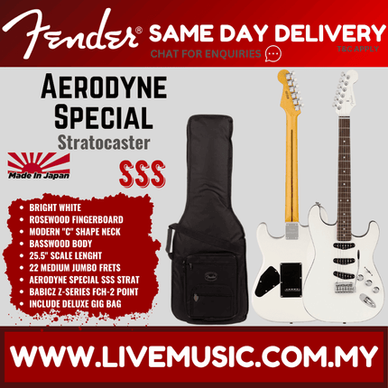 Fender Aerodyne Special Stratocaster Electric Guitar, RW FB, Bright White