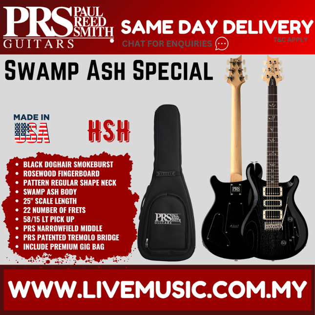 PRS Swamp Ash Special Electric Guitar, Black Doghair Smokeburst