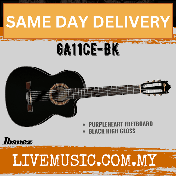Ibanez GA11CE-BK Classical Guitar, Black ( GA11CE BK / GA11CEBK )