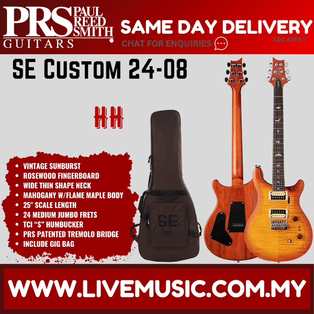 PRS SE Custom 24-08 Electric Guitar with Bag - Vintage Sunburst / Eriza Verde / Faded Blue / Turquoise / Blood Orange
