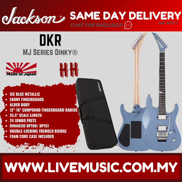 Jackson MJ Series Dinky DKR Electric Guitar, Ebony FB, Ice Blue Metallic