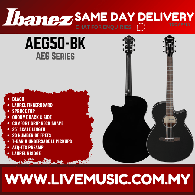 Ibanez AEG50N Classical Electric Guitar - Natural High Gloss / Black High Gloss ( AEG-50N / AEG 50N )