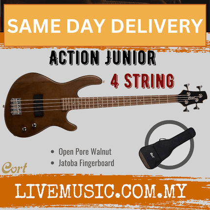 Cort Action Junior Bass Guitar Jatoba Fretboard with CGP31 and Gig Bag - Open Pore Walnut