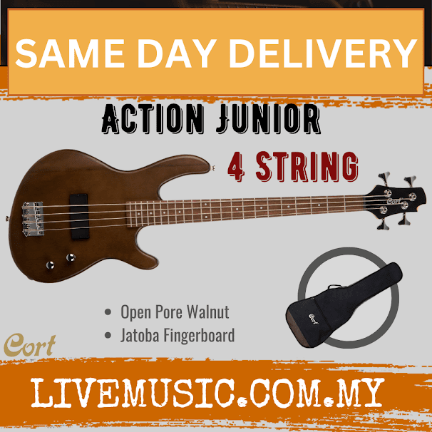 Cort Action Junior Bass Guitar Jatoba Fretboard with CGP31 and Gig Bag - Open Pore Walnut