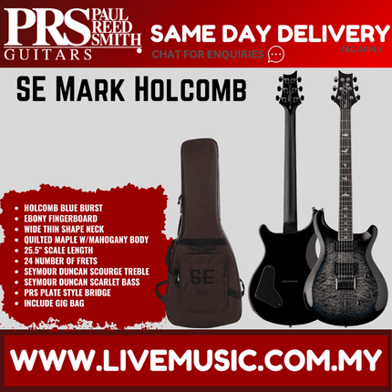 PRS SE Mark Holcomb Signature Electric Guitar w/GigBag, Ebony FB, Holcomb Blue Burst