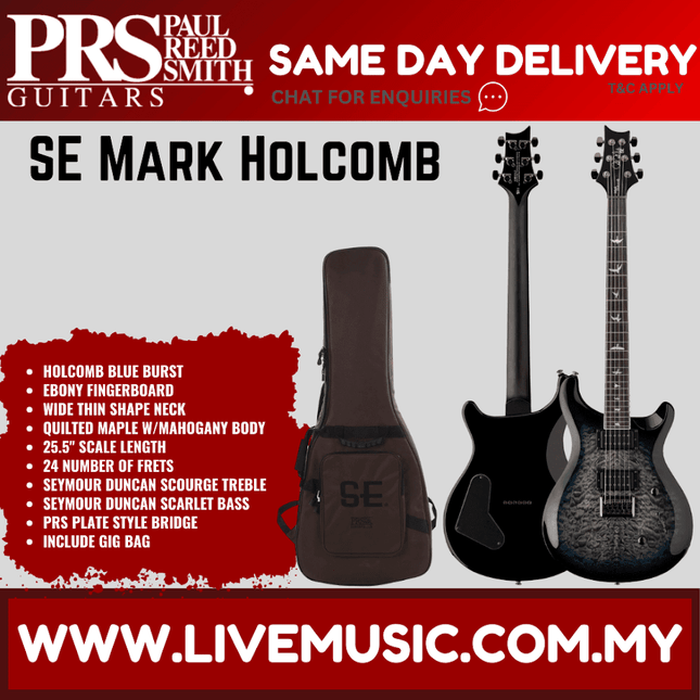 PRS SE Mark Holcomb Signature Electric Guitar w/GigBag, Ebony FB, Holcomb Blue Burst