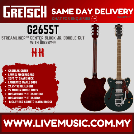 Gretsch G2655T Streamliner Center Block Jr. Double-Cut Electric Guitar, Cadillac Green