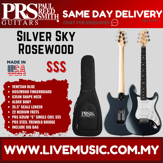 PRS Silver Sky Electric Guitar, RW FB, Venetian Blue