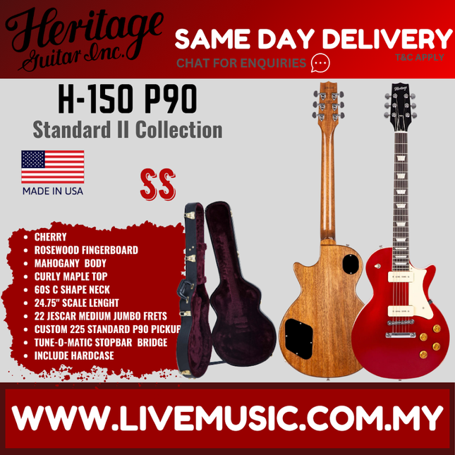 Heritage Standard II Collection H-150 P90 Electric Guitar with Case, Cherry ( H150P90 / H 150 P90 )