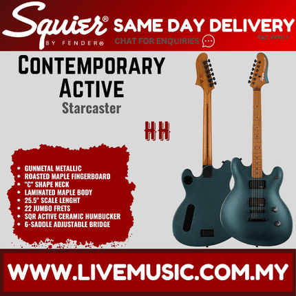 Squier Contemporary Active Starcaster Electric Guitar, Gunmetal Metallic