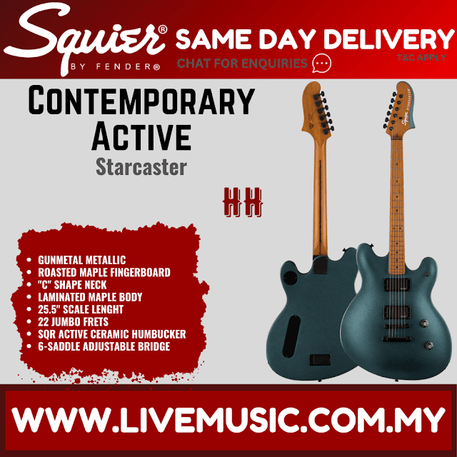 Squier Contemporary Active Starcaster Electric Guitar, Gunmetal Metallic