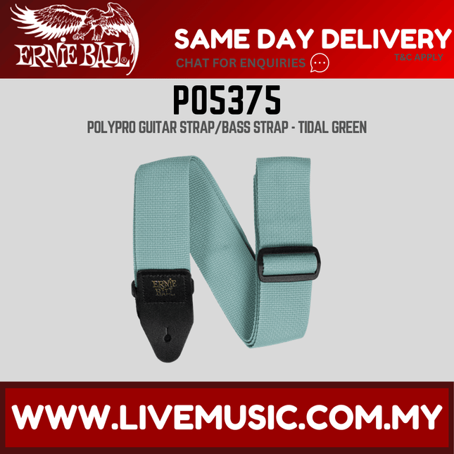 Ernie Ball P05375 Polypro Guitar Strap with Leather Ends, Tidal Green