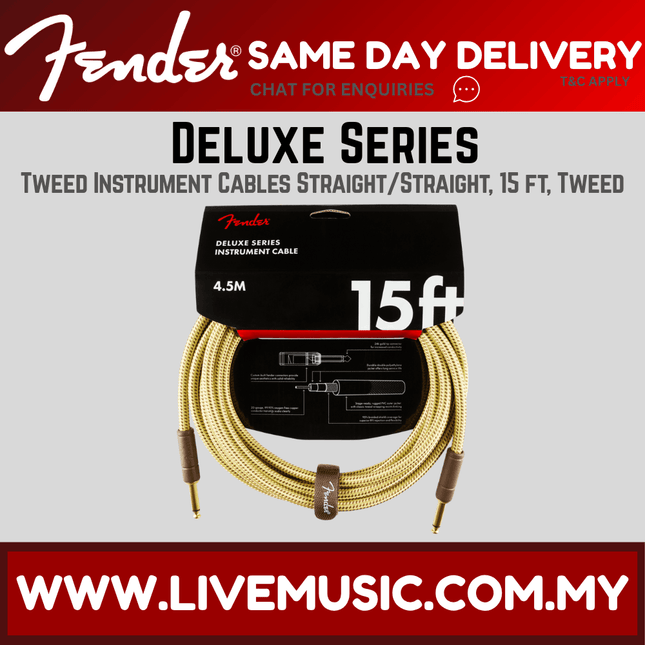 Fender Deluxe Series Instrument Cable, 15ft - Tweed