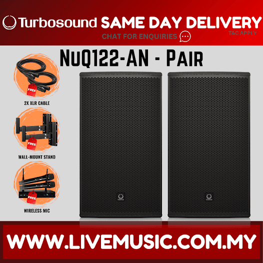 Turbosound NuQ122-AN 2500 Watt 12" Powered Loudspeaker w/Wireless Mic, Speaker Stand And Cable - Each / Pair (NuQ122 AN NuQ122AN)