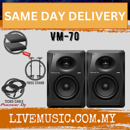 Pioneer DJ VM-70 2-Way Active Studio Monitor With Monitor Stand And Cable - Pair - Black ( VM70 / VM 70 )