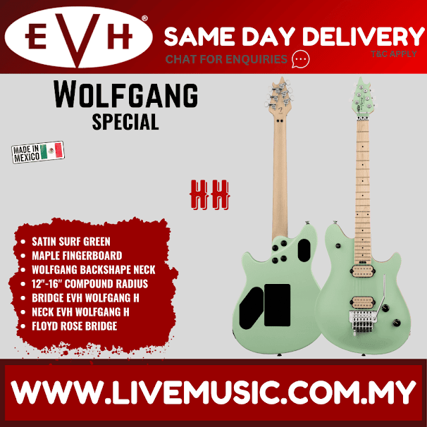 EVH Wolfgang Special Electric Guitar, Maple FB, Satin Surf Green