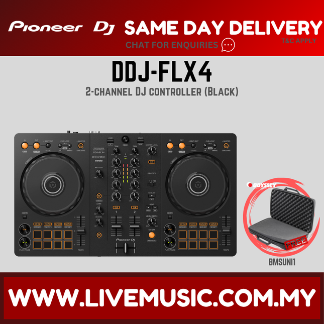 Pioneer DJ DDJ-FLX4 2-deck Rekordbox and Serato DJ Controller With Case - Black / White ( DDJ FLX4 / DDJFLX4 )