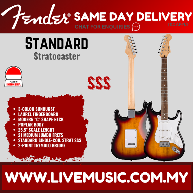 Fender Standard Stratocaster Electric Guitar, Laurel FB, 3-Tone Sunburst / Aqua Marine Metallic