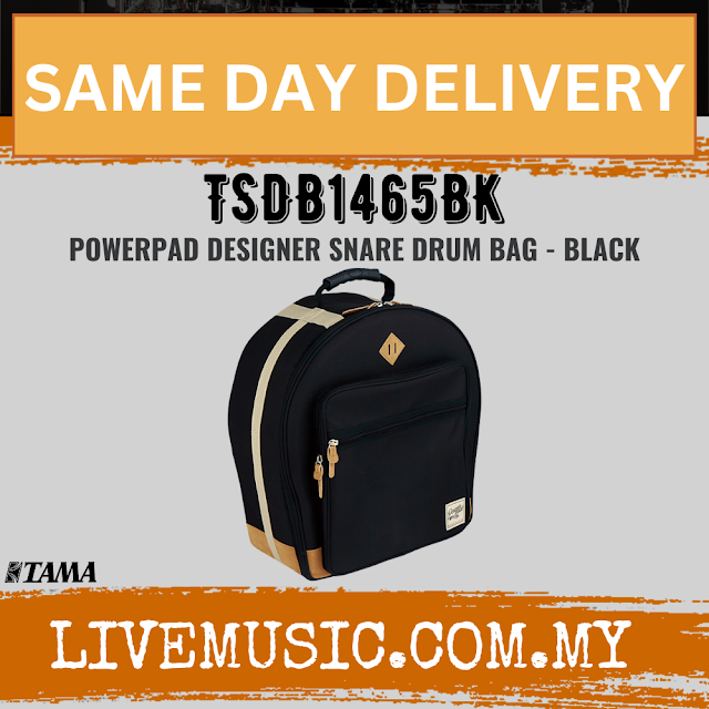 Tama Powerpad designer snare drum bag, black 6.5x14 in, top handle and front zipper pocket