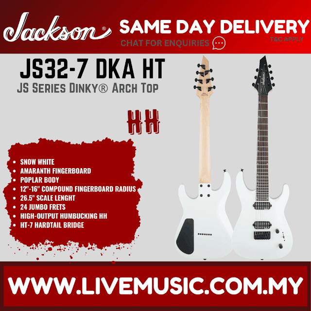 Jackson Dinky JS32-7 DKA Electric Guitar, Amaranth FB, Snow White