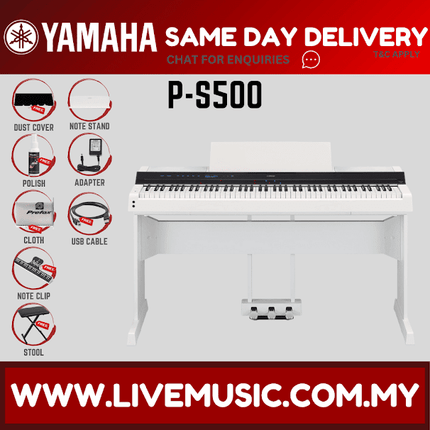 Yamaha P-S500 88-Keys Digital Piano With Piano Bench, Headphone, Piano Bag And Accessories - White ( PS500 / P S500 )