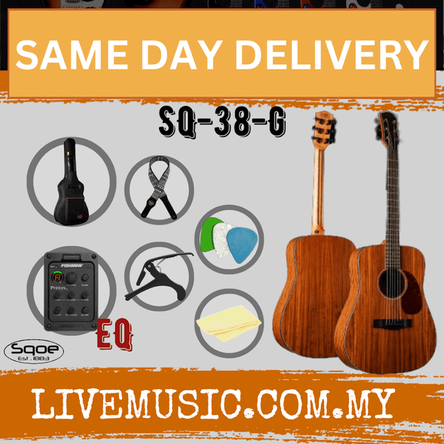 SQOE SQ-38-G-EQ 38-inch Dreadnought Acoustic-Electric Guitar with Fishman ISYS + Pickup - Natural ( SQ38G / SQ 38 G )