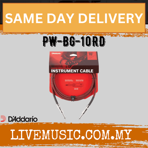 D'Addario Planet Waves PW-BG-10RD Braided Instrument Cable - 10 feet Red (PWBG10RD)