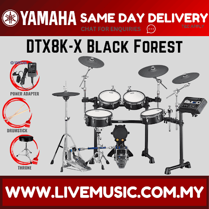 Yamaha DTX8K-X Electronic Drum Set With Laney AH40 Amplifier And Drum Throne - Black Forest ( DTX8 / DTX8K / DTX8KX )