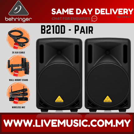 Behringer Eurolive B210D 200W 10" Powered Speaker w/Wireless Mic, Speaker Stand and Cable - Pair ( B-210D / B 210D )