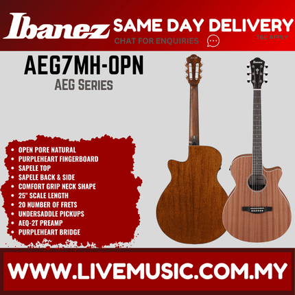 Ibanez AEG7MH AEG Series Acoustic-Electric Guitar - Open Pore Natural