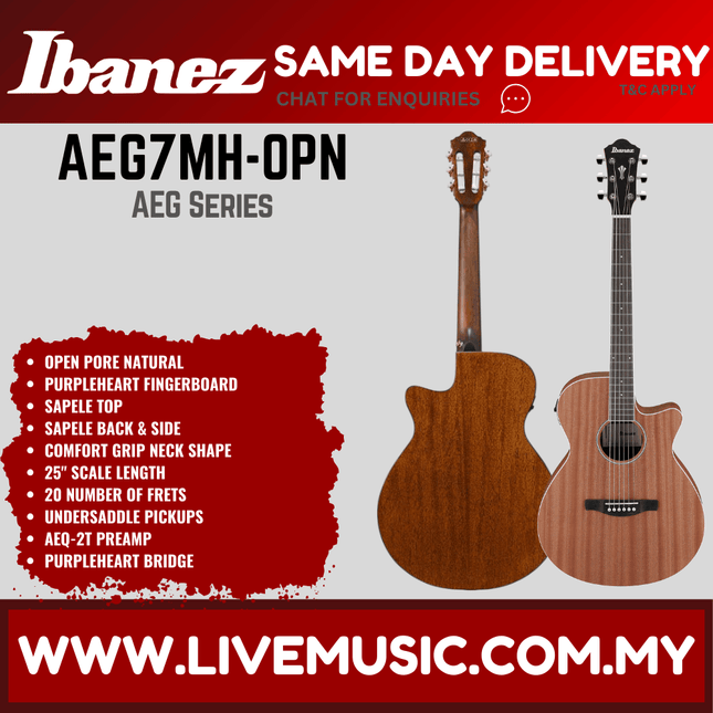 Ibanez AEG7MH AEG Series Acoustic-Electric Guitar - Open Pore Natural
